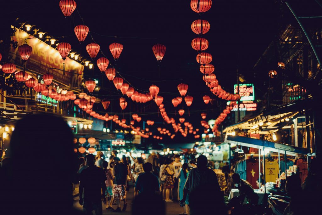 Glittering lanterns at the night markets in Phu Quoc, Vietnam