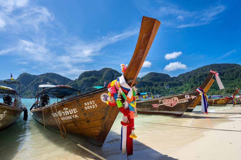 Thai longboats resting in Koh Phi Phi