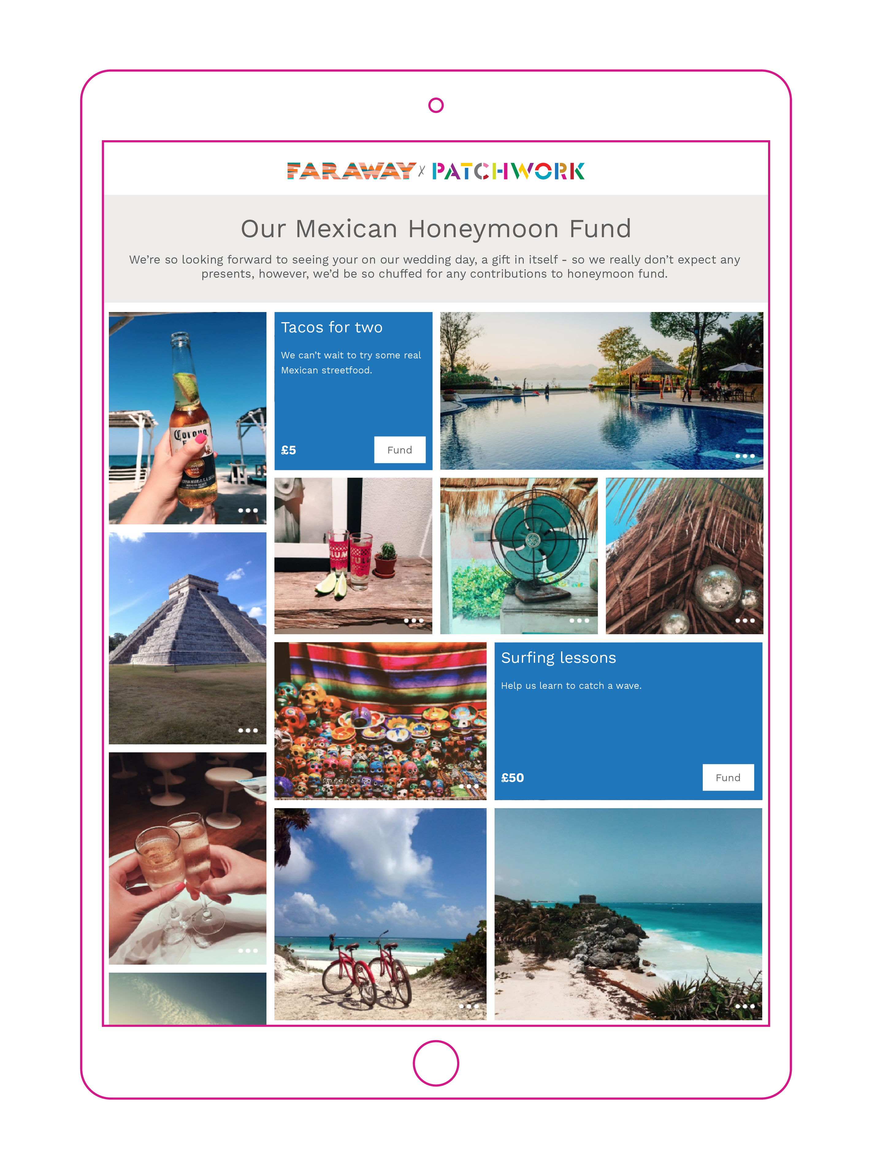 Create a bespoke honeymoon fund page for free as part of the Faraway honeymoon service